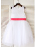 White Lace Tulle Keyhole Back Lovely Flower Girl Dress